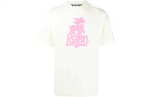 PALM ANGELS T Shirts Men's Light Green Crew Neck Moderate Straight Fit