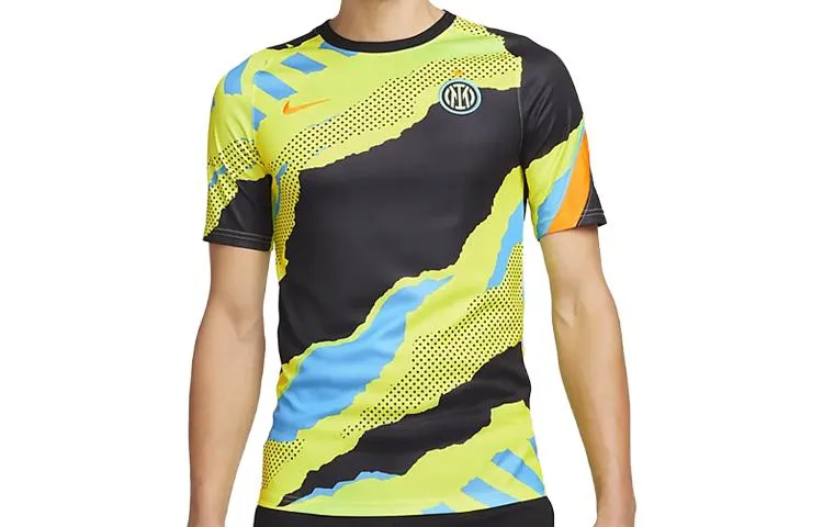Nike T-Shirts Men's Yellow Black Crew Neck Moderate Straight Fit