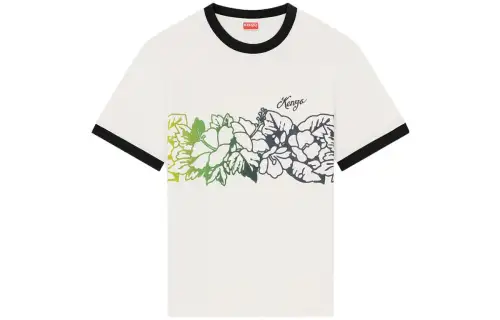 KENZO ALOHA FLOWER TATTOO T Shirts Unisex White Crew Neck Moderate Straight Fit