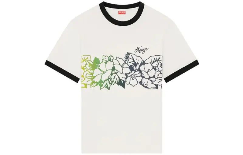 KENZO ALOHA FLOWER TATTOO T Shirts Unisex White Crew Neck Moderate Straight Fit