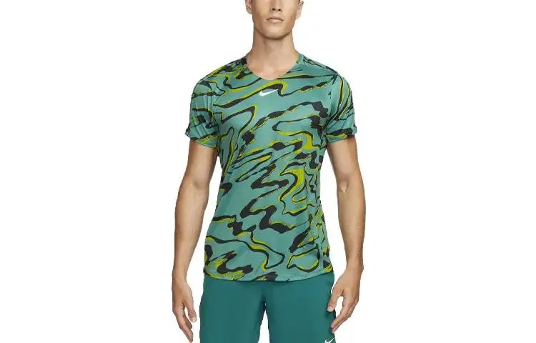 Nike T Shirts Men's Mineral Blue Crew Neck Moderate Straight Fit