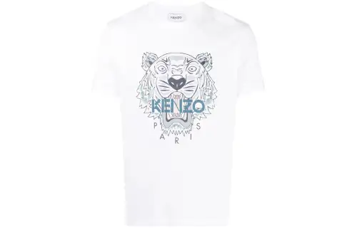 KENZO Classic Tiger Head T Shirts Men's White Crew Neck Moderate Straight Fit