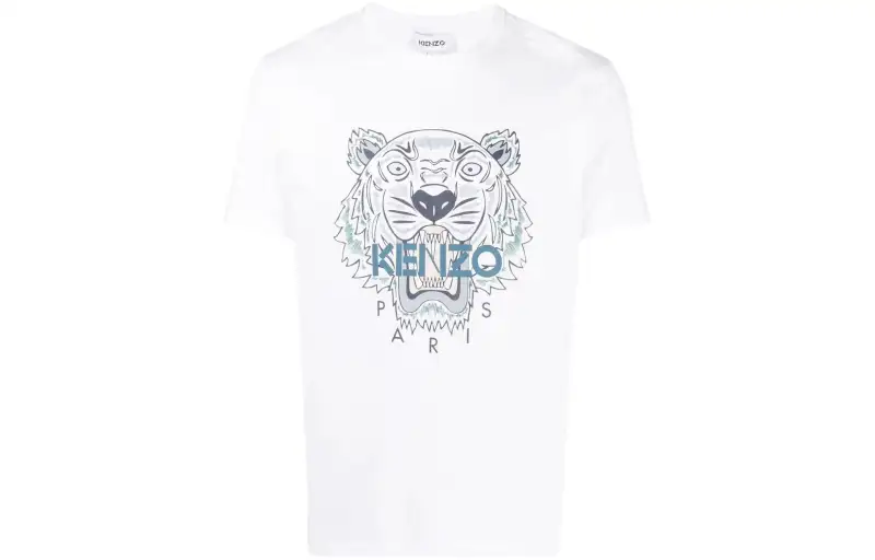KENZO Classic Tiger Head T Shirts Men's White Crew Neck Moderate Straight Fit