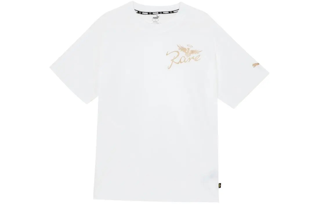 PUMA T-Shirts Unisex White Crew Neck Moderate Straight Fit