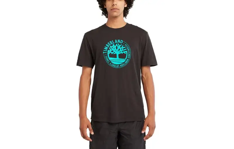 Timberland T Shirts Men's Black Crew Neck Moderate Straight Fit