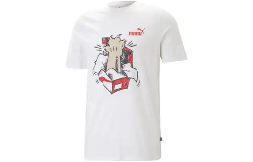 PUMA T Shirts Men's White Crew Neck Moderate Straight Fit