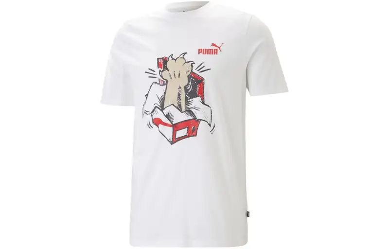 PUMA T Shirts Men's White Crew Neck Moderate Straight Fit
