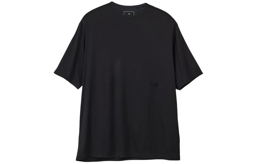 Y-3 Letter Print Round Neck Short Sleeve Drop Shoulder T-shirt Unisex Black
