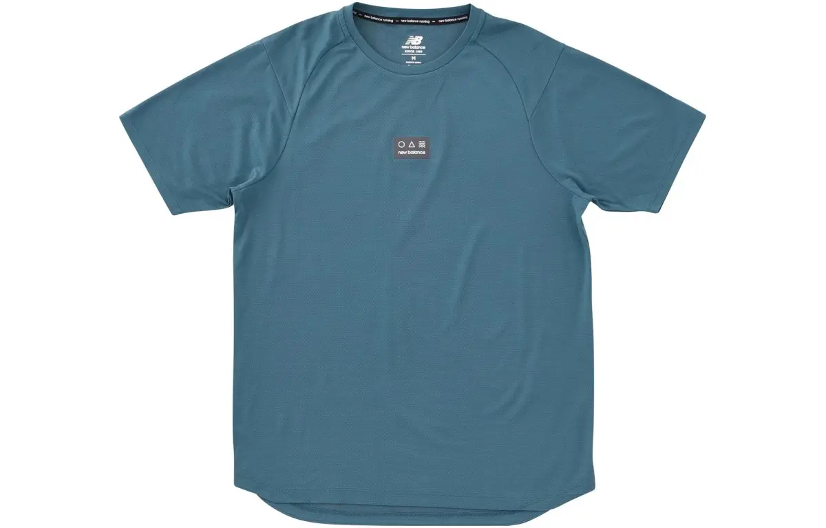 New Balance T-Shirts Men's Turquoise Crew Neck Moderate Straight Fit