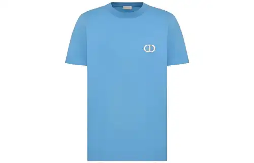DIOR T Shirts Men's Blue Crew Neck Moderate Straight Fit