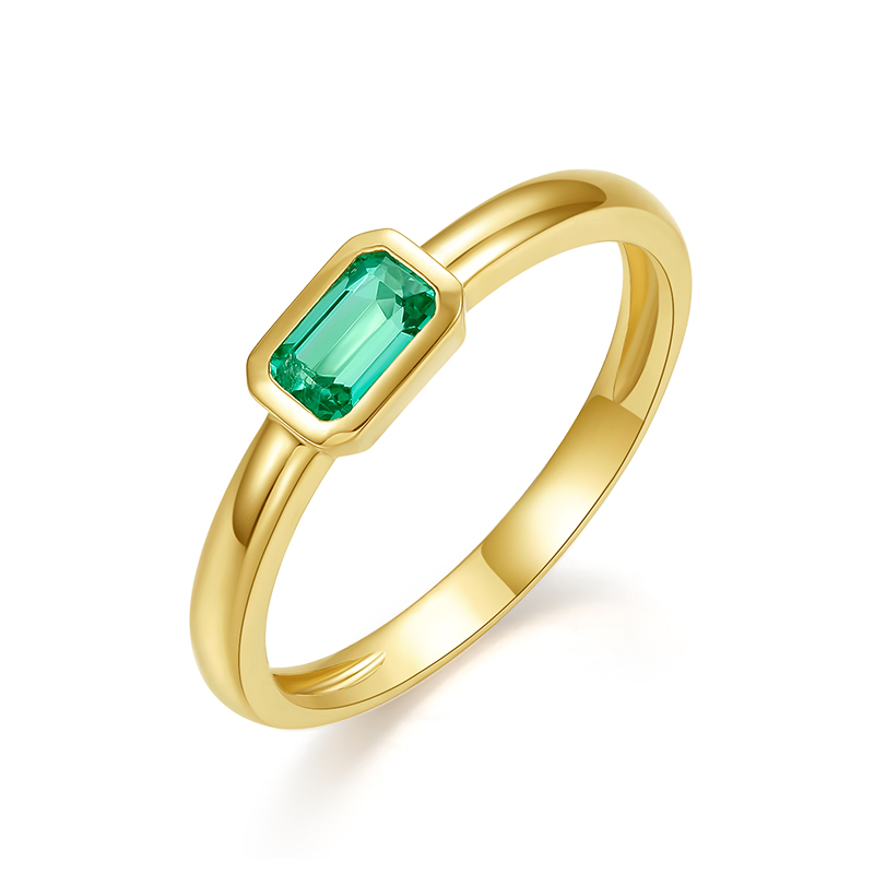 Ming Diamond International A green sugar cube tail ring, literary style, forest-style healing feeling, cool white moonlight, bookish style, exquisite and light luxury confession #good luck, emerald/yellow 18K gold, colored gemstone ring, women's model