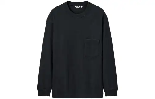 UNIQLO T Shirts Unisex Black Crew Neck Moderate Straight Fit