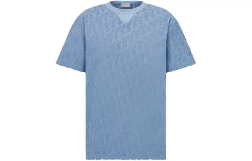 DIOR T Shirts Men's Blue Crew Neck Moderate Straight Fit