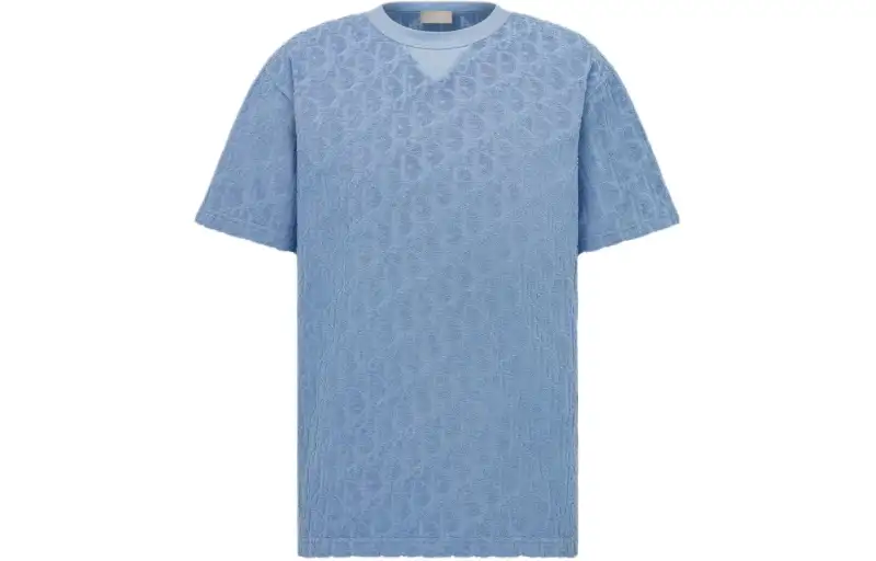 DIOR T Shirts Men's Blue Crew Neck Moderate Straight Fit