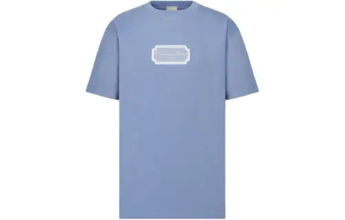 DIOR SS24 Men Letter Embroidery Crew Neck Short Sleeve T-Shirt Blue