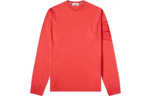 STONE ISLAND T Shirts Men's Red Crew Neck Moderate Straight Fit