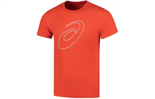 ASICS T Shirts Men's Orange Red Crew Neck Moderate Straight Fit
