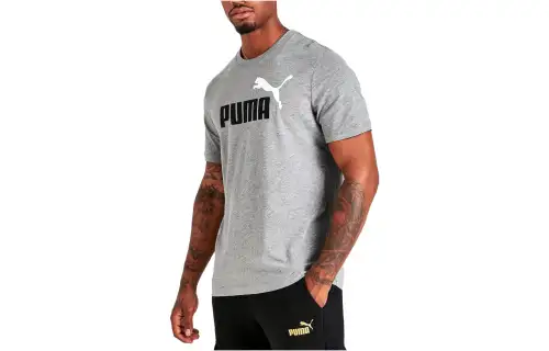 PUMA ESSENTIALS T Shirts Men's Gray Crew Neck Moderate Straight Fit
