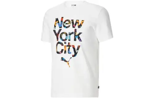 PUMA SS23 NYC T Shirts Men's White Crew Neck Moderate Straight Fit