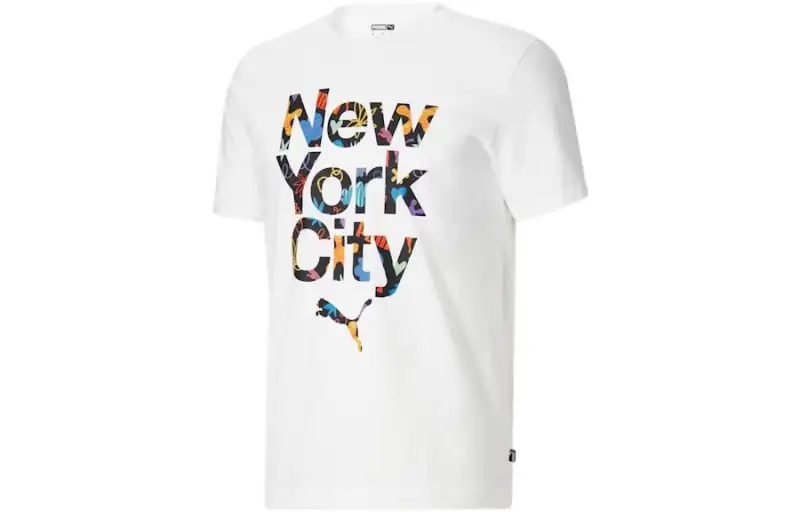 PUMA SS23 NYC T Shirts Men's White Crew Neck Moderate Straight Fit