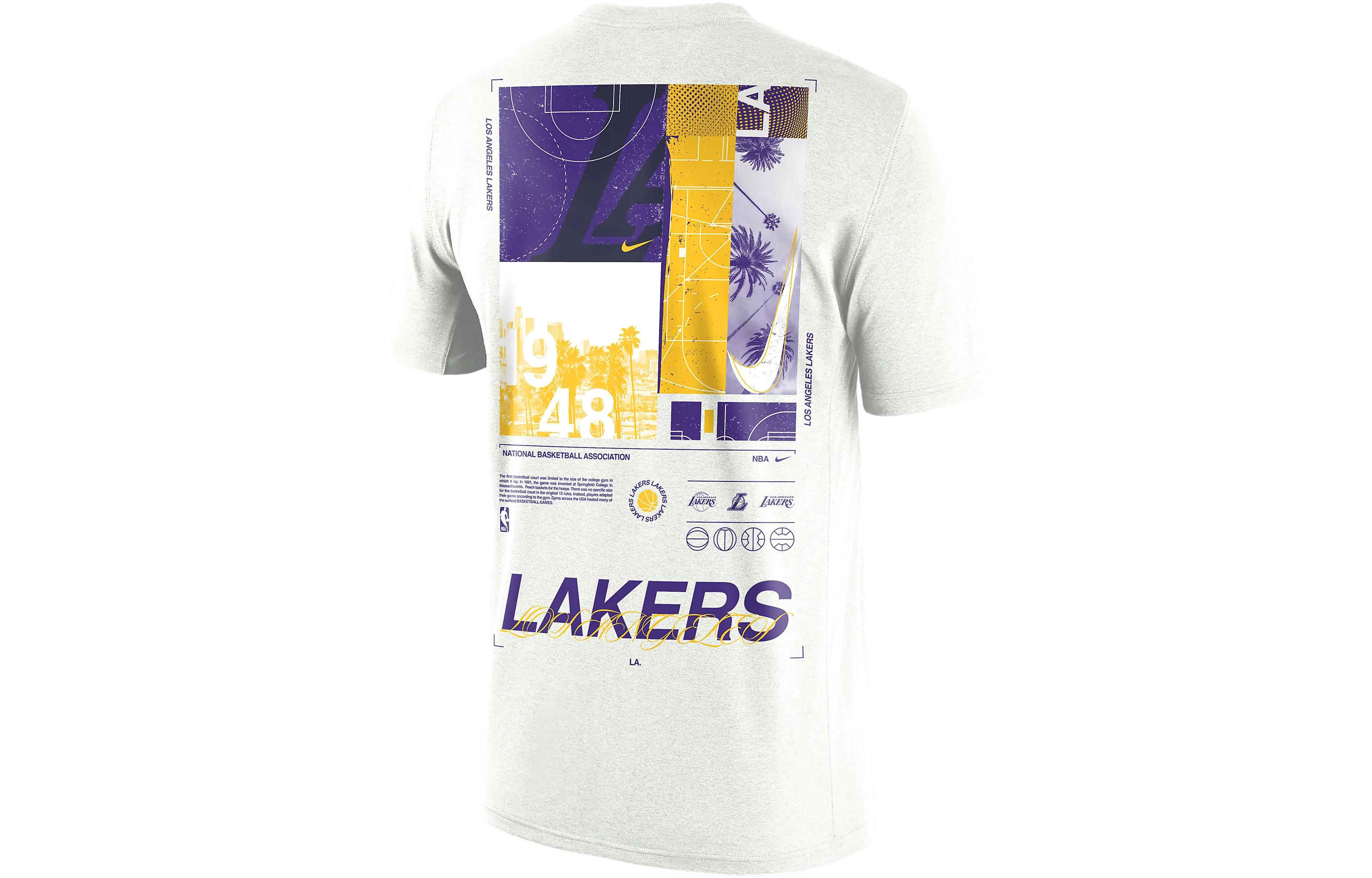 Nike NBA Max90 Los Angeles Lakers Letter Print Round Neck Short Sleeve T-Shirt Men's White