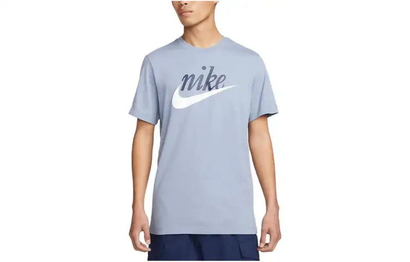 Nike T Shirts Men's Blue Crew Neck Moderate Straight Fit