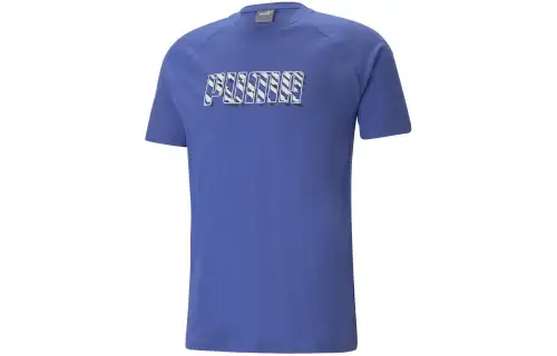PUMA T Shirts Men's Blue Crew Neck Moderate Straight Fit
