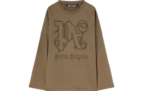 PALM ANGELS Logo Embroidered Crewneck T Shirt