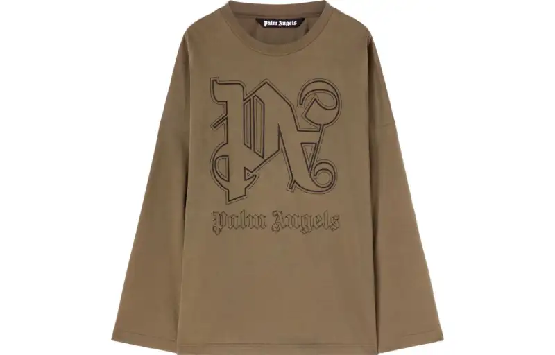 PALM ANGELS Logo Embroidered Crewneck T Shirt