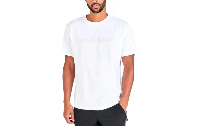 New Balance T Shirts Men's White Crew Neck Moderate Straight Fit
