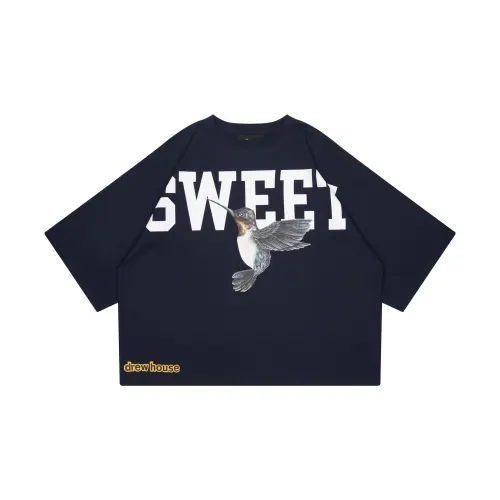 Drew house T Shirts Unisex Marine Blue Crew Neck Moderate Straight Fit