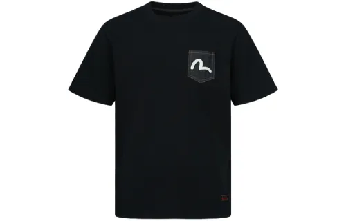 EVISU T Shirts Men's Black Crew Neck Moderate Straight Fit