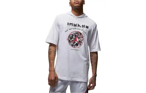 Jordan T Shirts Men's White Hooded Non Detachable Moderate Straight Fit