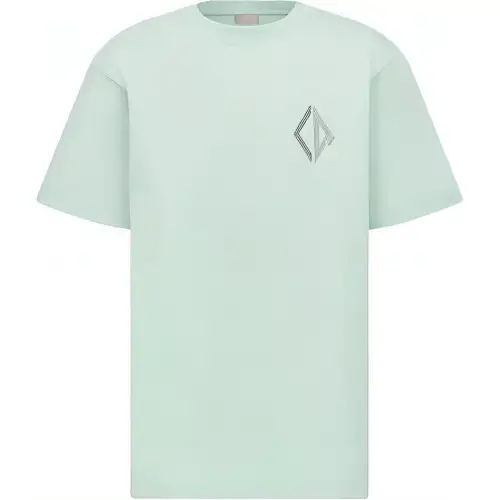 DIOR T Shirts Men's Light Green Crew Neck Moderate Straight Fit