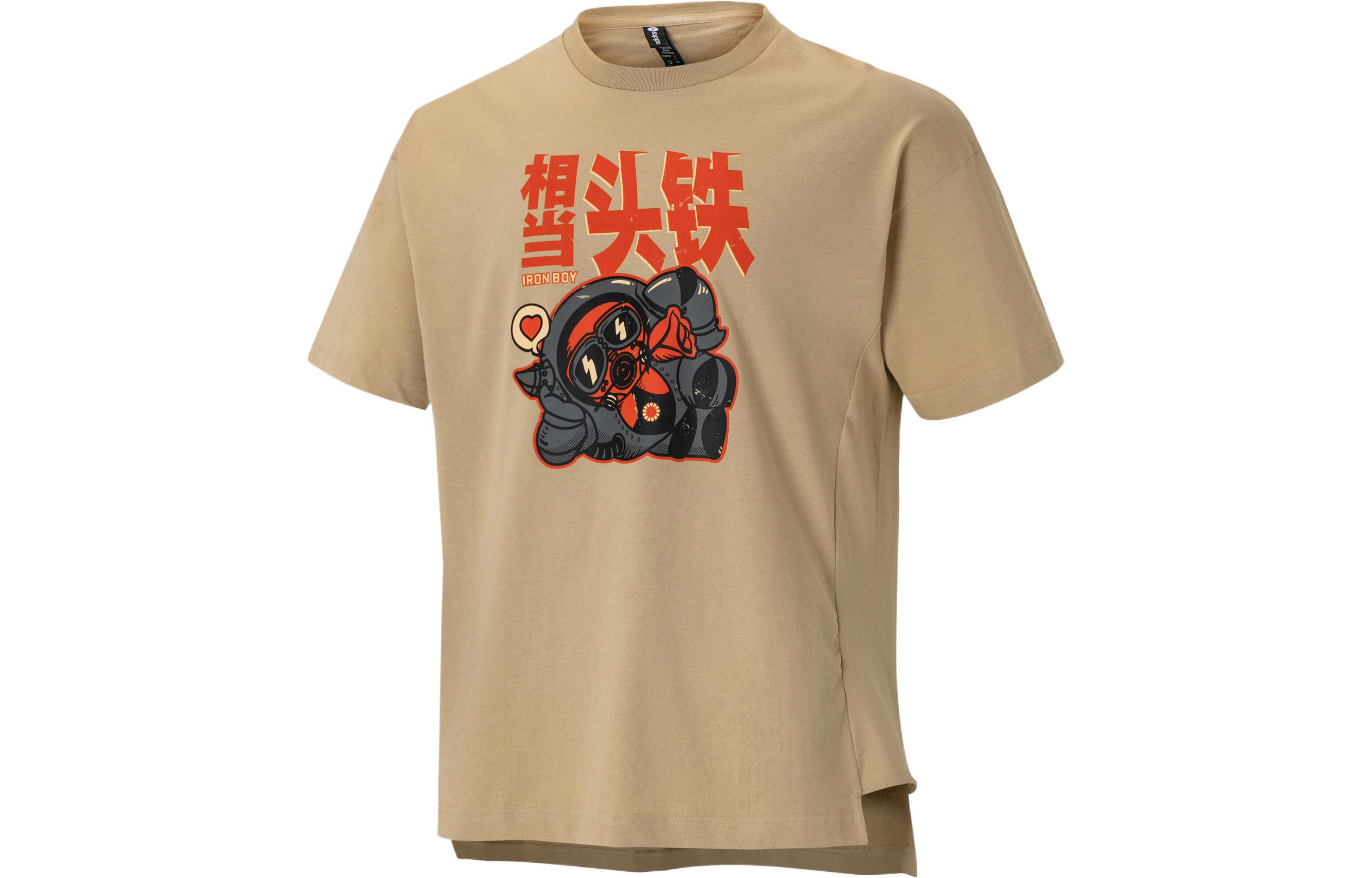 Adidas, cartoon retro astronaut, sports cotton brown T-shirt for leisure with a round collar for men and women, print, American style