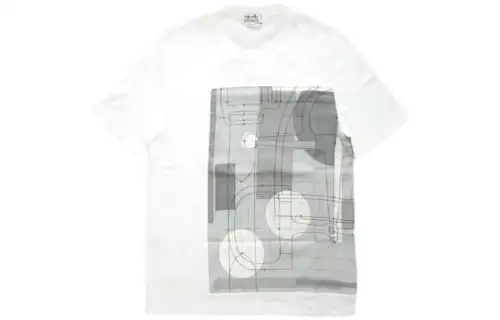HERMES T Shirts Men's White Crew Neck Moderate Straight Fit