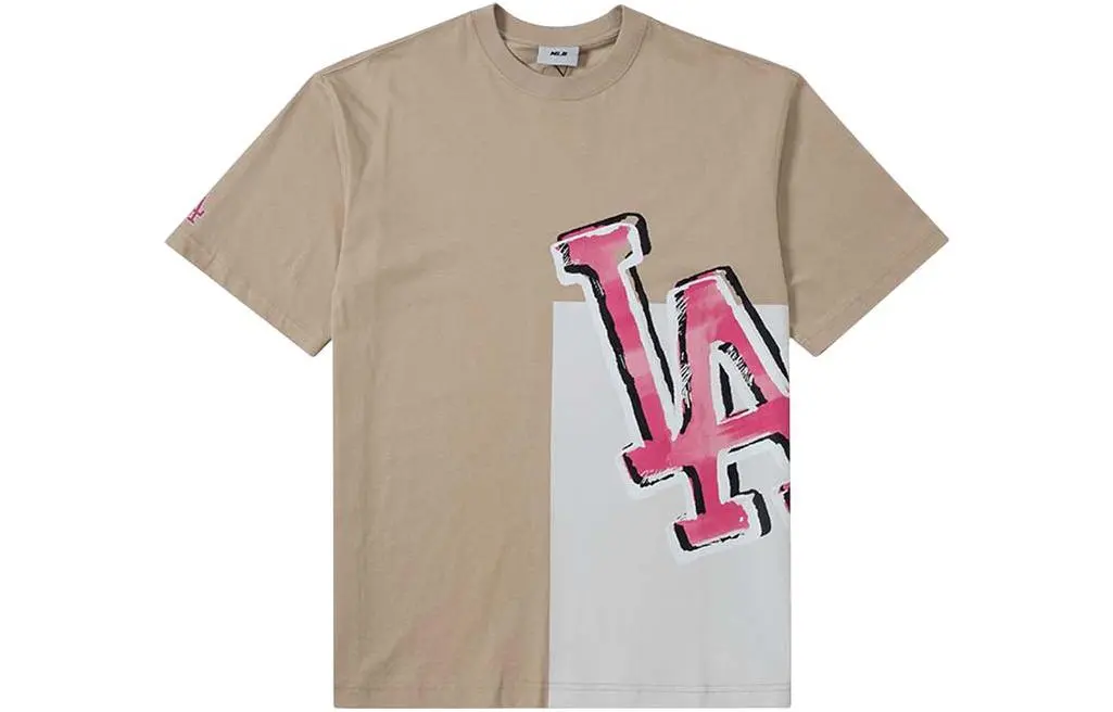 MLB Los Angeles Dodgers T-Shirts Unisex Khaki Crew Neck Thin Straight Fit