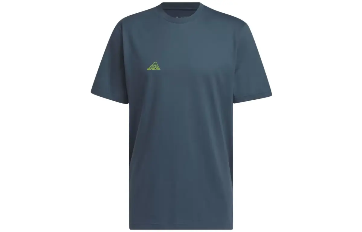 Adidas T-Shirts Men's Peacock Blue Crew Neck Moderate Straight Fit
