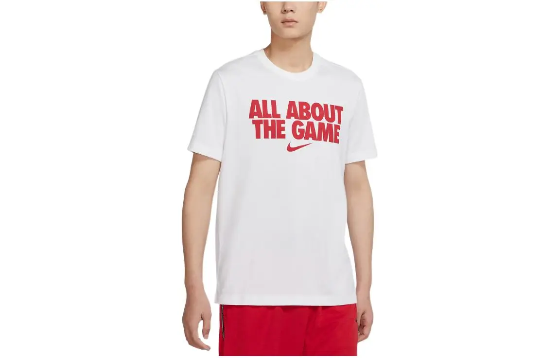 Nike T-Shirts Men's White Crew Neck Moderate Straight Fit