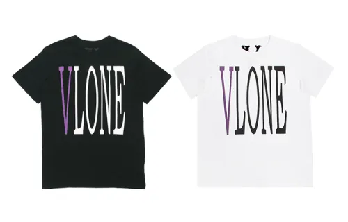 VLONE T Shirts Unisex 2 Pack Black+White Crew Neck Moderate Straight Fit