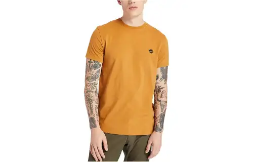 Timberland T Shirts Men's Orange Crew Neck Moderate Straight Fit