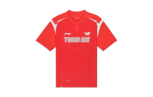Li Ning T Shirts Men's Team Red Color V Neck Moderate Straight Fit