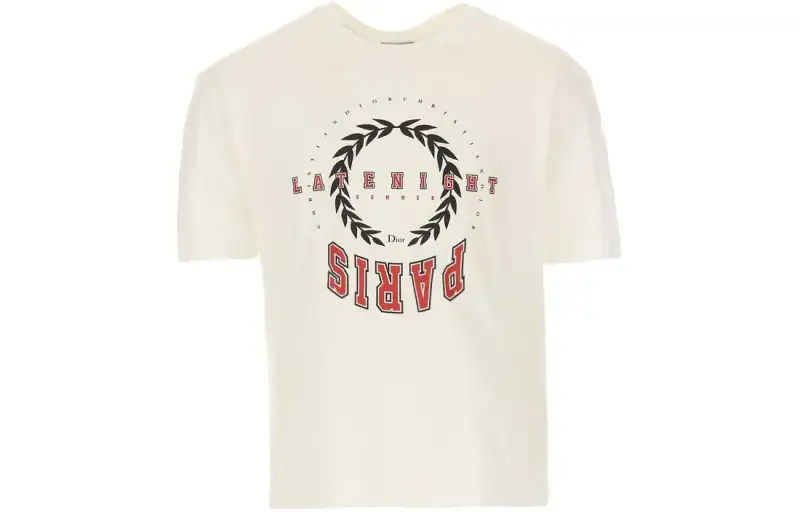 DIOR T Shirts Men's White Crew Neck Moderate Straight Fit