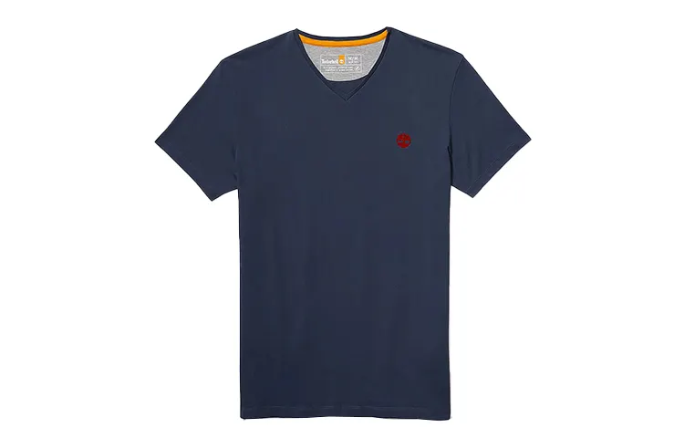 Timberland T Shirts Men's Dark Blue V Neck Moderate Straight Fit