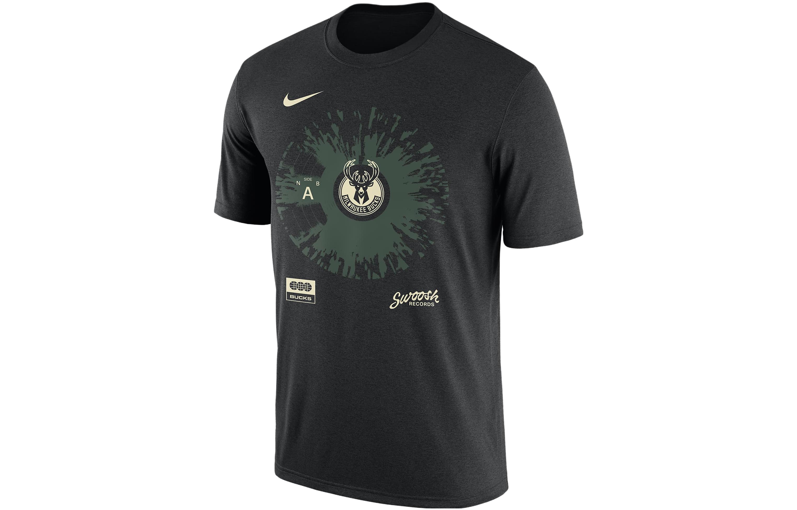 Nike NBA Milwaukee Bucks Max90 Logo logo print sports short-sleeved T-shirt Men's Black