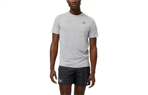New Balance T Shirts Men's Light Gray Crew Neck Moderate Straight Fit