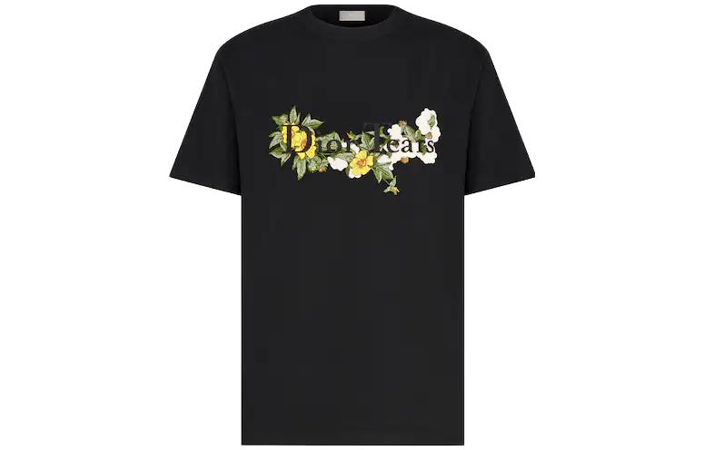 DIOR Dior Dior SS23 Tears Series Letter Floral Embroidered Round Neck Short Sleeve T-Shirt Men's Black