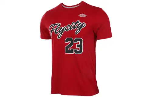 Jordan Fly City T Shirts Men's Red Crew Neck Moderate Straight Fit