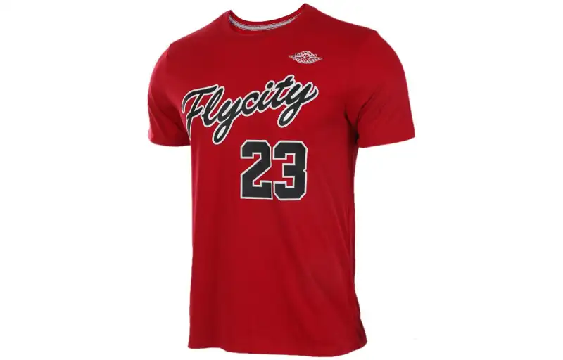 Jordan Fly City T Shirts Men's Red Crew Neck Moderate Straight Fit