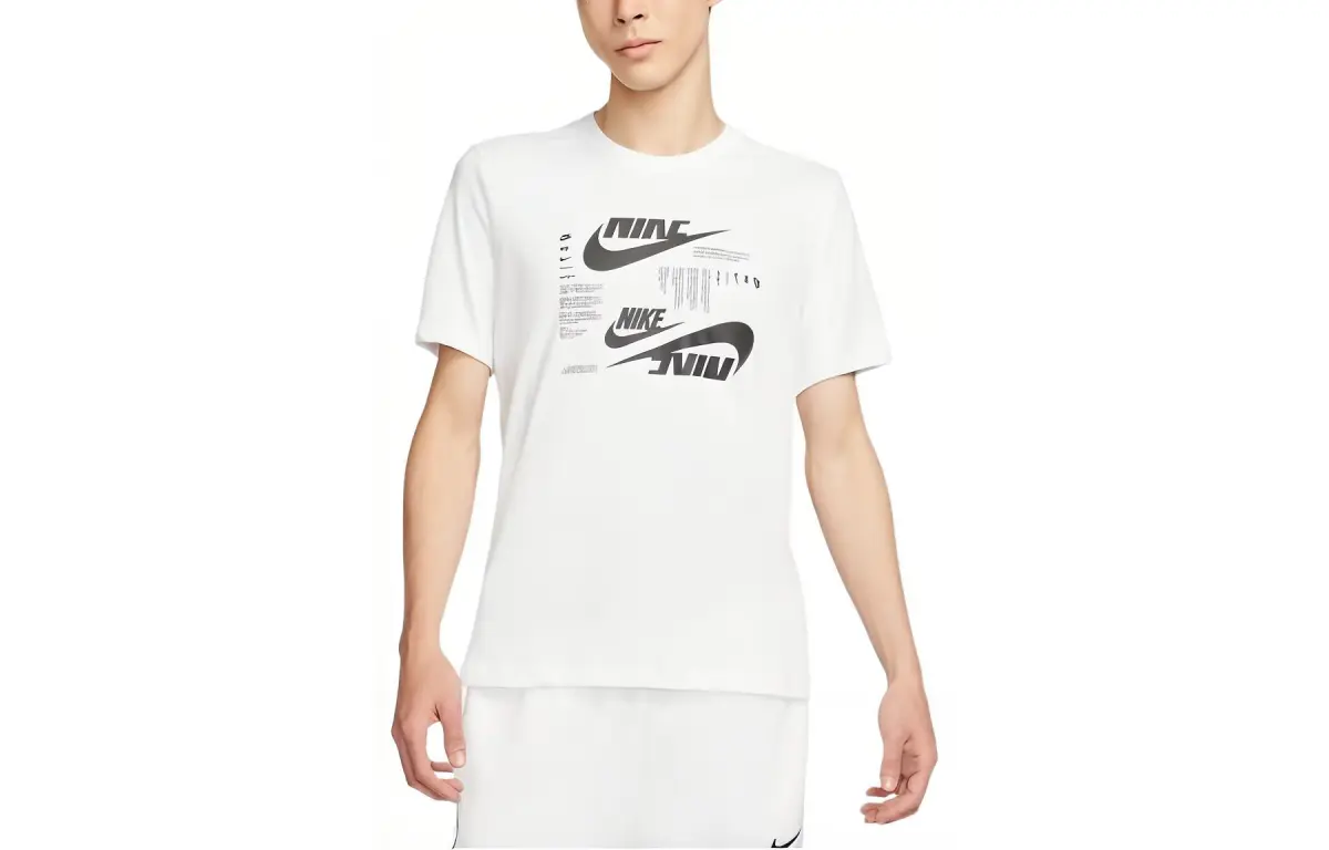 Nike T-Shirts Men's White Crew Neck Moderate Straight Fit